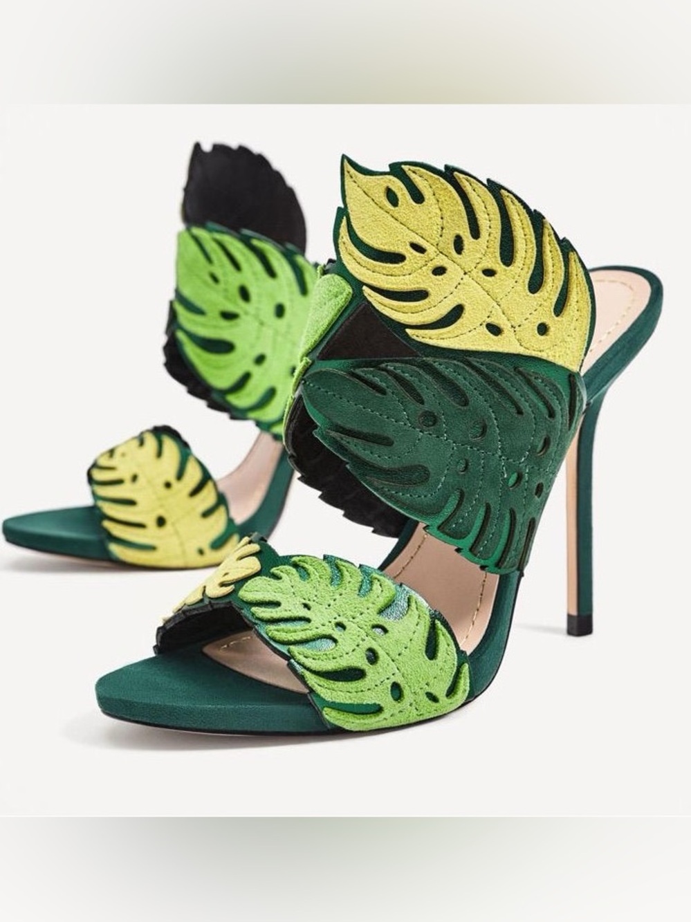 Zara Dark Green Leaf Stiletto Heels